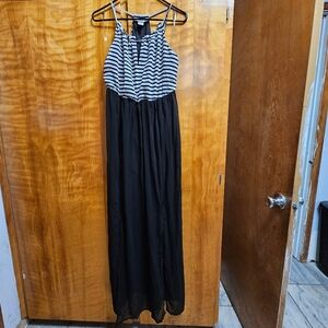 Better Be Black Maxi Dress with White Striped Bodice